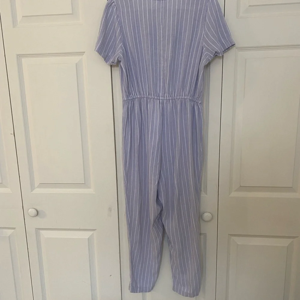 Old Navy Jump Suit Medium Purple and White Stripe Short Sleeve - Picture 2 of 3